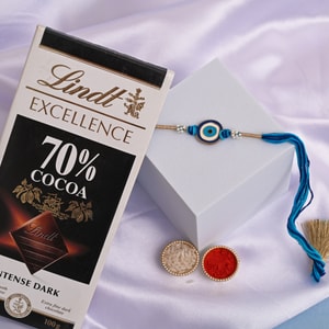 Evil Eye Pearl Rakhi with Lindt Dark Chocolate