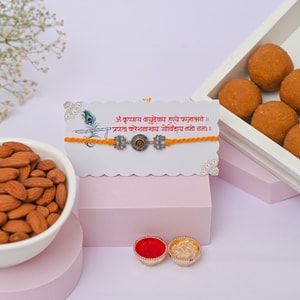 Lotus Om Rakhi with Besan Ladoo & Almonds