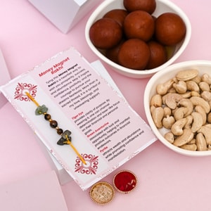 Money Magnet Crystal Rakhi with Cashews & Gulab Jamun