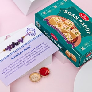 Healing Amethyst Rakhi with Soan Papdi