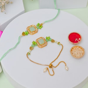 Elegant Mint Green Bhaiya Bhabhi Designer Rakhi Pair