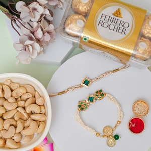 Emerald Bhaiya Bhabhi Rakhi Gift with Ferrero Rocher & Cashews