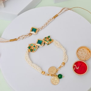 Emerald Elegance Bhaiya Bhabhi Rakhi Pair