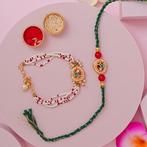 Emerald Stone Bhaiya Bhabhi Designer Rakhi Pair