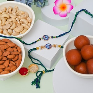 Handcrafted Floral Bhaiya Bhabhi Rakhi Hamper with Dry Fruits & Gulab Jamun