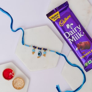 Blue Evil Eye Rakhi Gift with Dairy Milk Chocolate