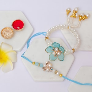 Blue Blossom Bhaiya Bhabhi Rakhi Pair