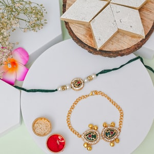 Peacock Bhaiya Bhabhi Rakhi with Kaju Katli Sweet Box