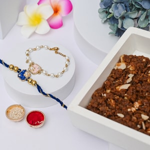 Royal Floral Bhaiya Bhabhi Rakhi with Dodha Burfi