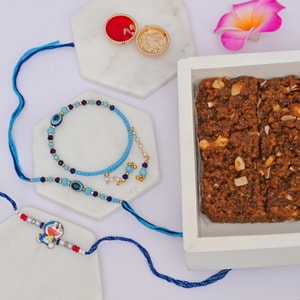 Family Evil Eye Rakhi Gift with Dodha Burfi