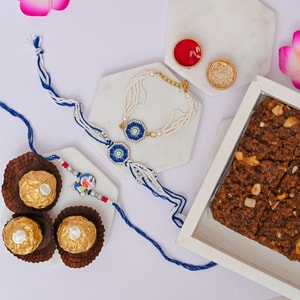 Family Rakhi Gift with Dodha Burfi & Ferrero Rocher