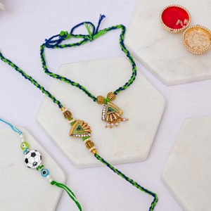 Peacock Family Rakhi Combo with Football Kids Rakhi