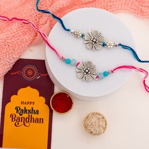 Silver Floral Designer Rakhi Set
