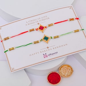 Ruby & Emerald Designer Rakhi Set