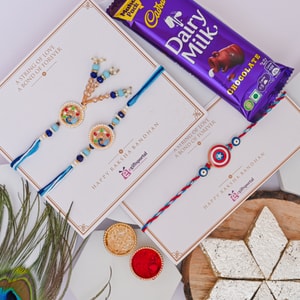 Family Rakhi Gift Box with Kaju Katli & Dairy Milk