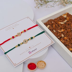 Floral Rakhi Pair with Dodha Burfi