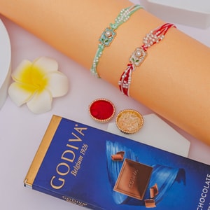 Floral Pearl Rakhi Set with Godiva Chocolate