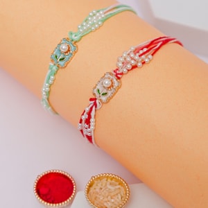 Floral Pearl Designer Rakhi Pair