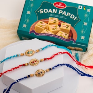 Evil Eye Rakhi Trio with Soan Papdi