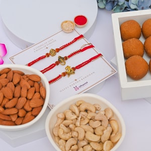 Divine Rakhi Trio with Dry Fruits & Besan Laddu