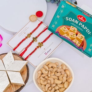 Divine Rakhi Trio with Festive Treats
