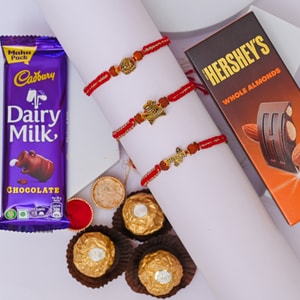 Divine Rakhi Trio with Chocolate Delights