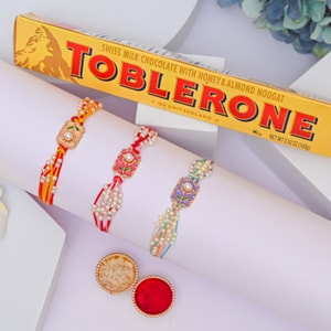Floral Pearl Rakhi Trio with Toblerone