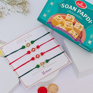 Kundan Designer Rakhi Set with Soan Papdi