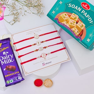Divine Rakhi, Soan Papdi & Dairy Milk Gift Pack