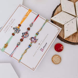 Spiritual Rakhi Trio with Motichoor Delight